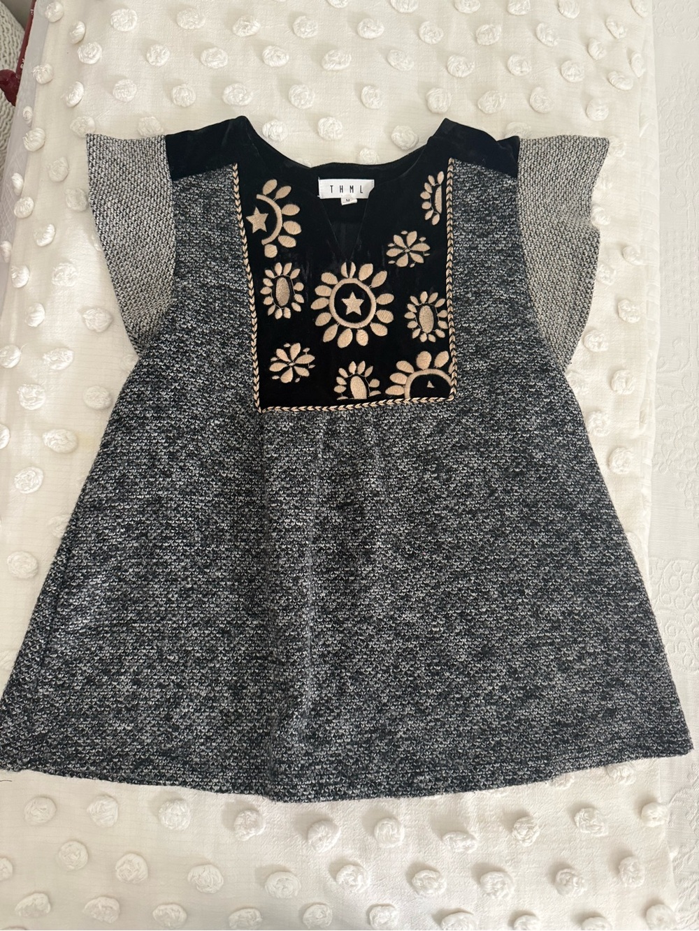 THML Black velvet  Embroidered Top
